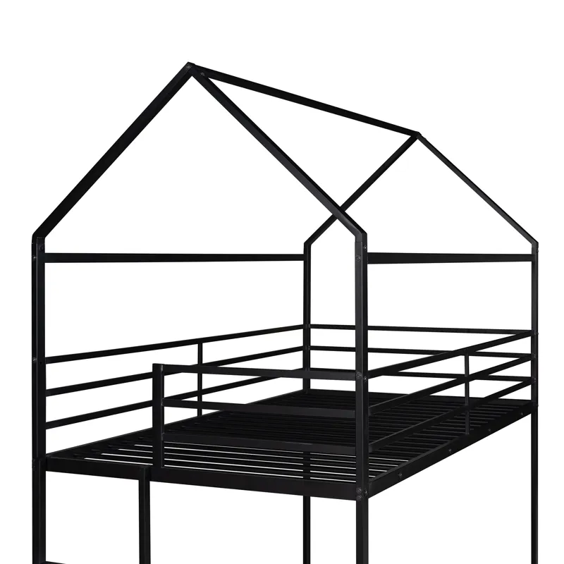Bunk Beds For Kids Twin Over Twin, House Bunk Bed Metal Bed Frame Built-In Ladder, No Box Spring Nee