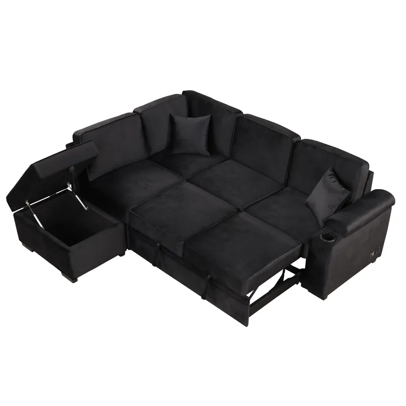 Sleeper Sofa Bed, 2 In 1 Pull Out Sofa Bed L-Shape Couch With Storage Ottoman For Living Room, Bedro