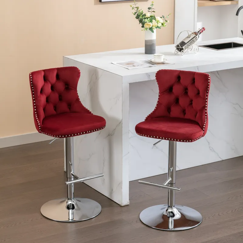 Swivel Velvet Barstools Adjusatble Seat Height From 25-33\", Chrome Base Bar Stools With Backs Comfo