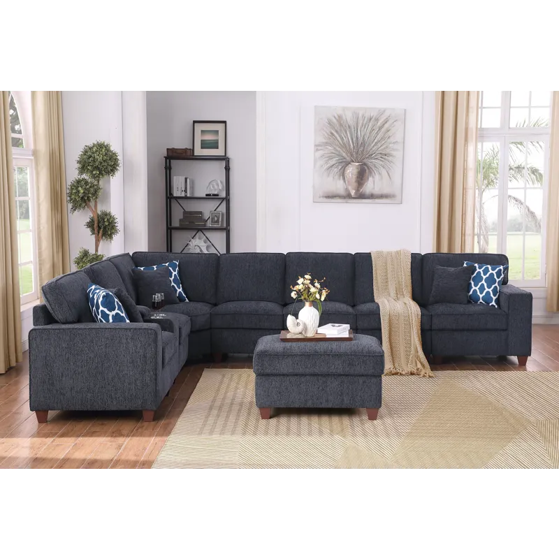 Lily - Sectional Sofa With Ottoman - Black