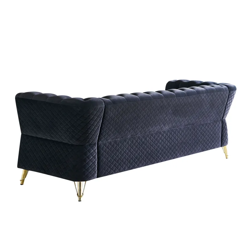 Modern Tufted Velvet Sofa For Living Room - Black