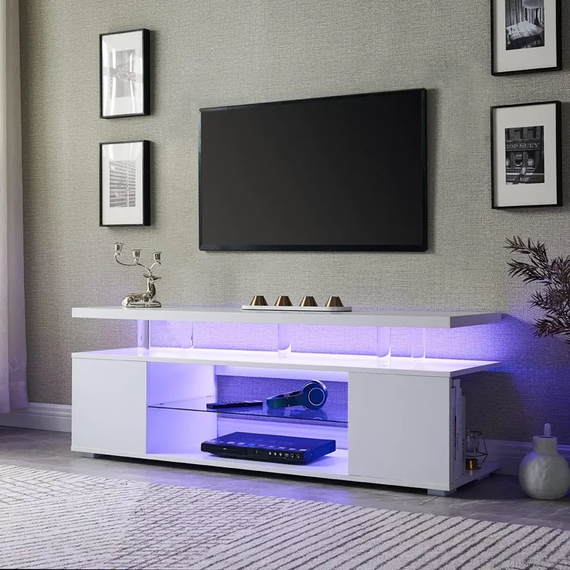 TV Stand LED Gaming Entertainment Center Media Storage Console Table With Large Side Cabinet For Liv