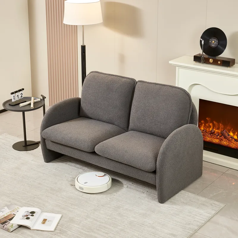 Loveseat Sofa Small Couch For Living Room, Sherpa Fabric Upholstered Loveseat Sofa Couch, Small Love