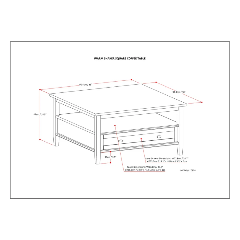Warm Shaker - Square Coffee Table - Tobacco Brown
