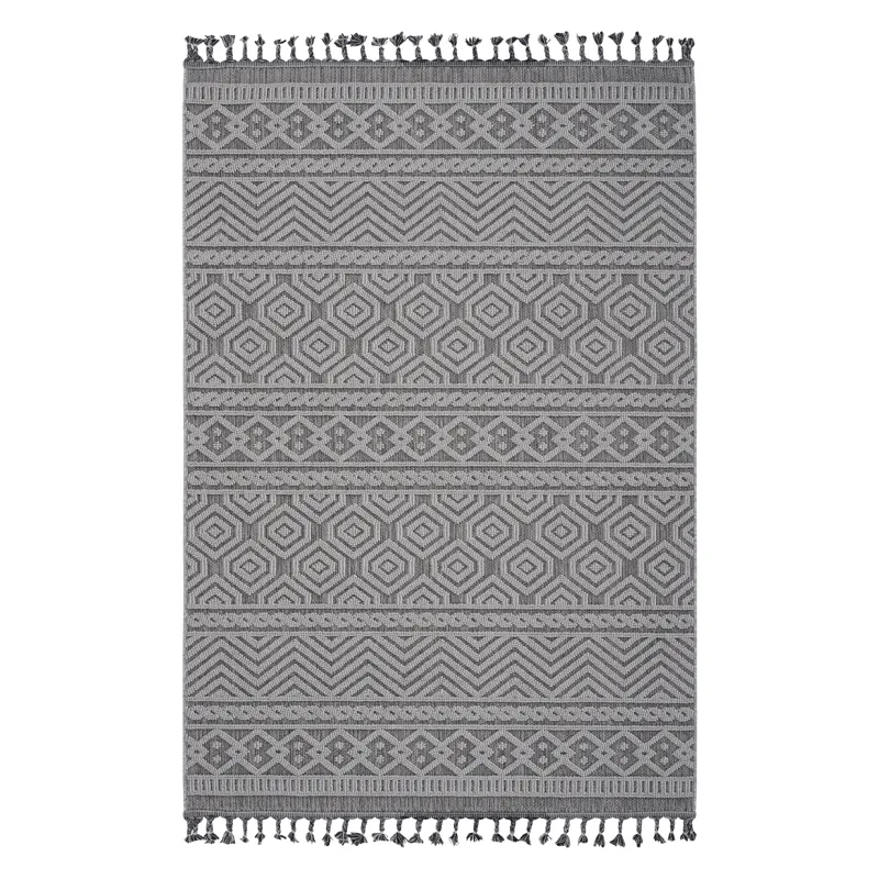 8\' x 10\' Geometric Indoor / Outdoor Area Rug - Gray / White