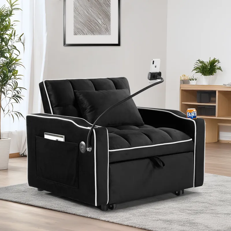 Convertible Sleeper Chair Sofa Bed Adjustable Pull Out Sleeper Chair Bed Multi-Pockets Folding Sofa 
