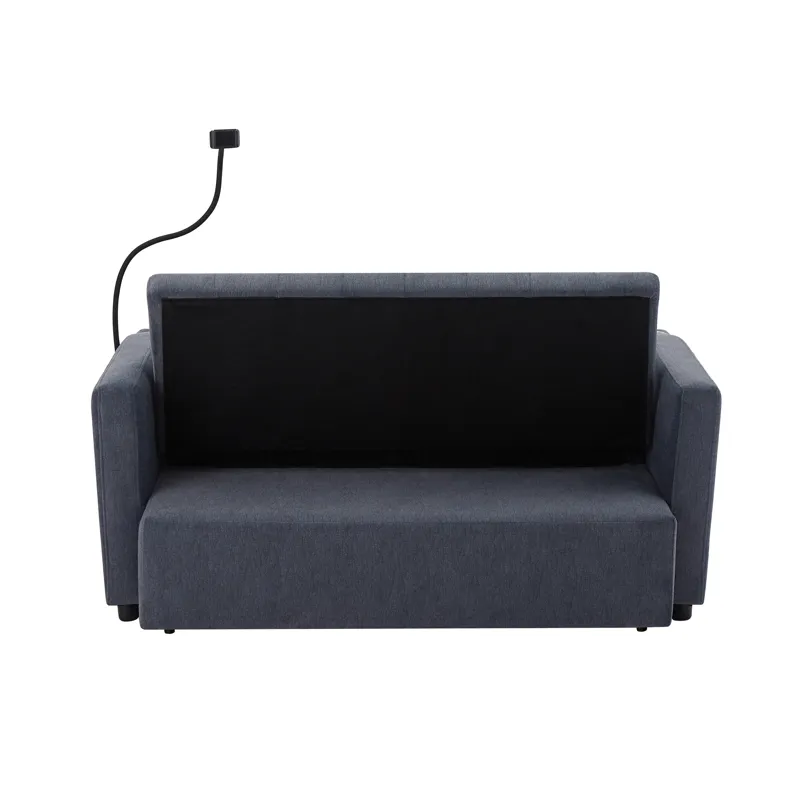 Convertible Sofa Bed Loveseat Sofa With Three USB Ports, Two Side Pockets, Two Cup Holders And 360° 
