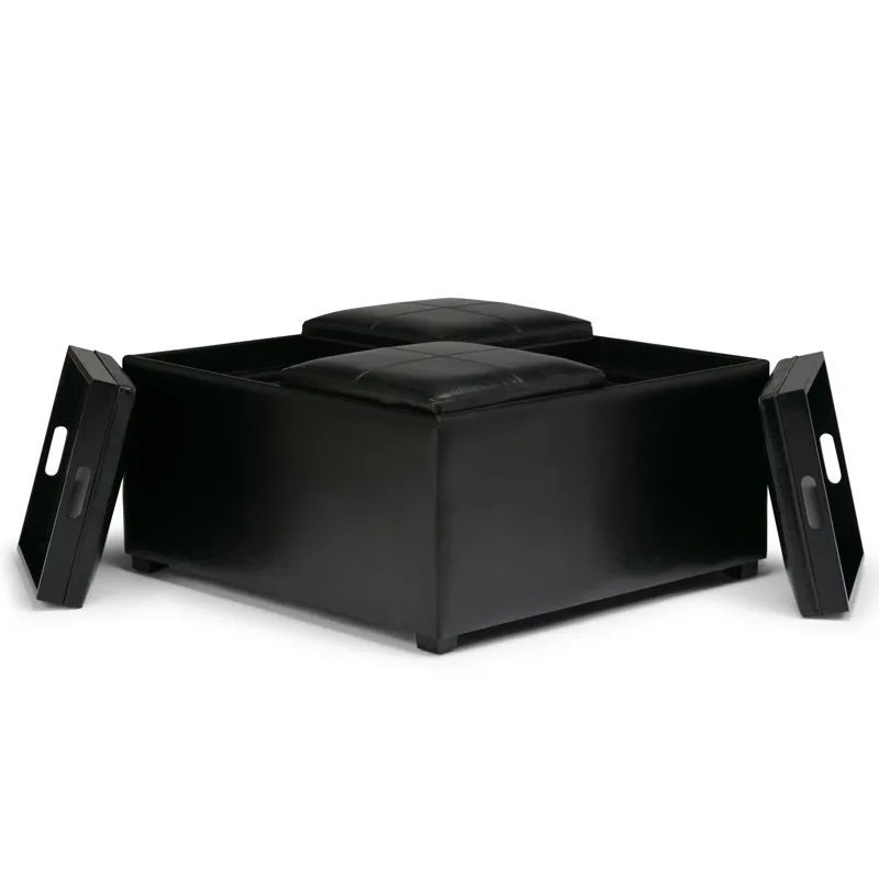 Avalon - Square Coffee Table Storage Ottoman - Midnight Black