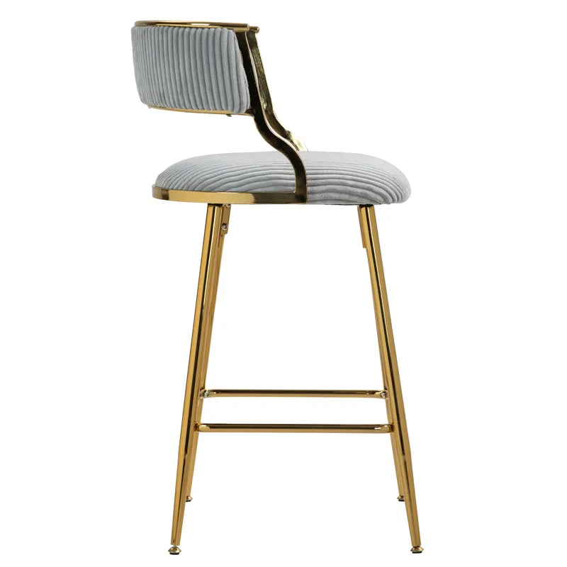 Counter Height Bar Stools, Corduroy Kitchen Island Counter Bar Stools With Back, Golden Chromed Base