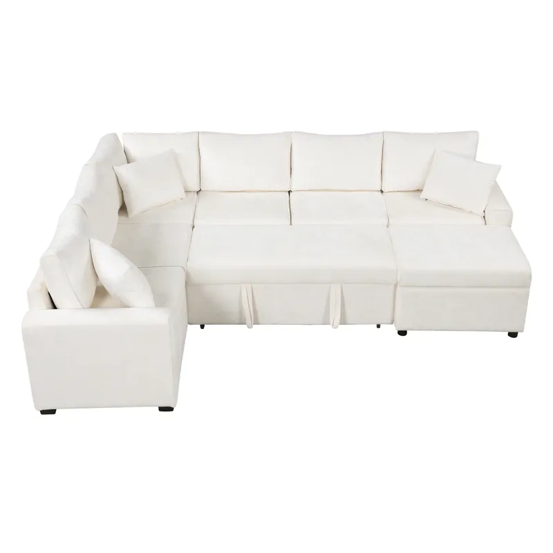 Sectional Sofa Pull-Out Sofa Bed Sleeper With A Storage Ottoman, Three Pillows And Charging Devices 