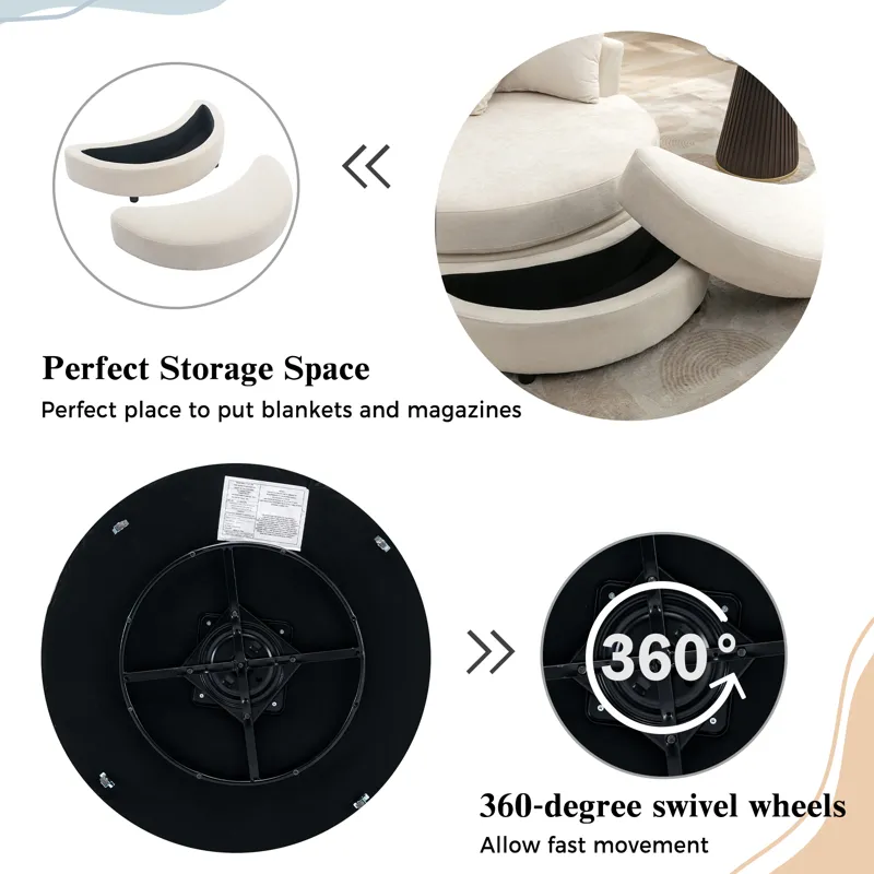360° Swivel Accent Barrel Chair With Storage Ottoman & 4 Pillows, Modern Chenille Leisure Chair Round Accent For Living Room - Cream