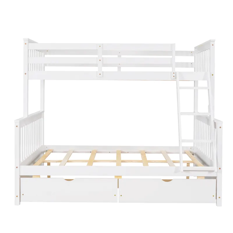 Twin Over Full Bunk Bed With Ladders And Two Storage Drawers - White