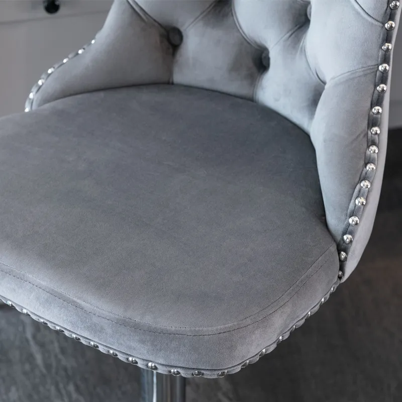 Swivel Velvet Barstools Adjusatble Seat Height From 25-33\", Modern Upholstered Chrome Base Bar Stoo