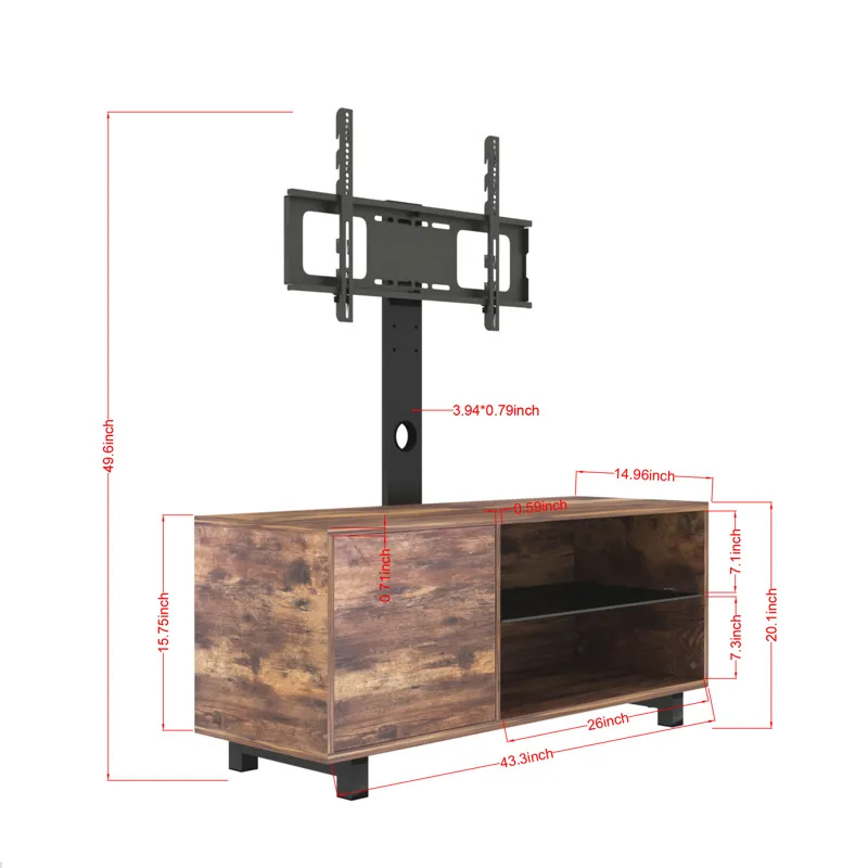 Rustic Brown TV Console With Push-To-Open Storage Cabinet For TV, Wood & Glass TV Stand For Living R