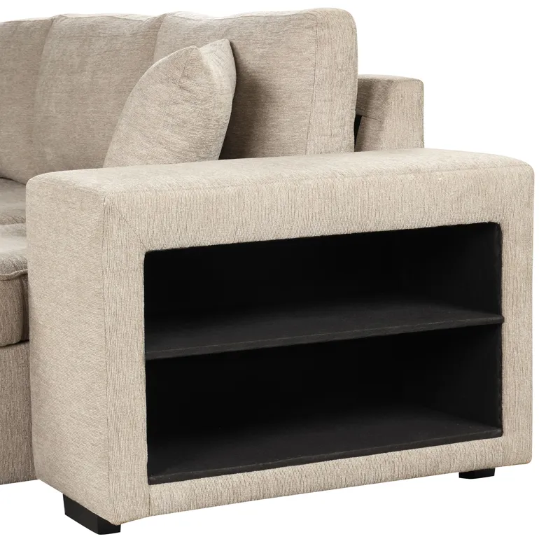 Modern L-Shape 3 Seat Reversible Sectional Couch, Pull Out Sleeper Sofa With Storage Chaise And 2 St