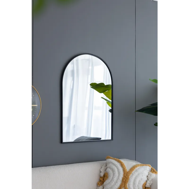 Arched Mirror With Metal Frame, Wall Mirror For Living Room Bedroom Entryway - Black