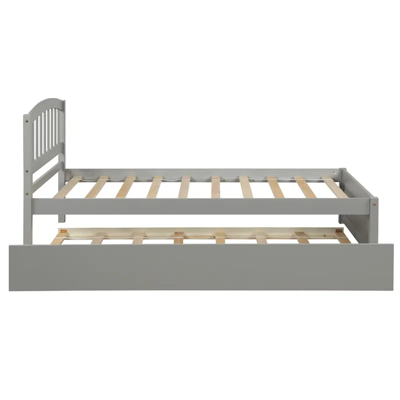 Twin Size Platform Bed Wood Bed Frame With Trundle - Gray