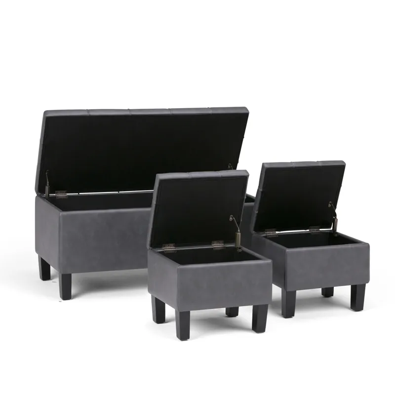 Dover - 3 Piece Storage Ottoman - Stone Grey