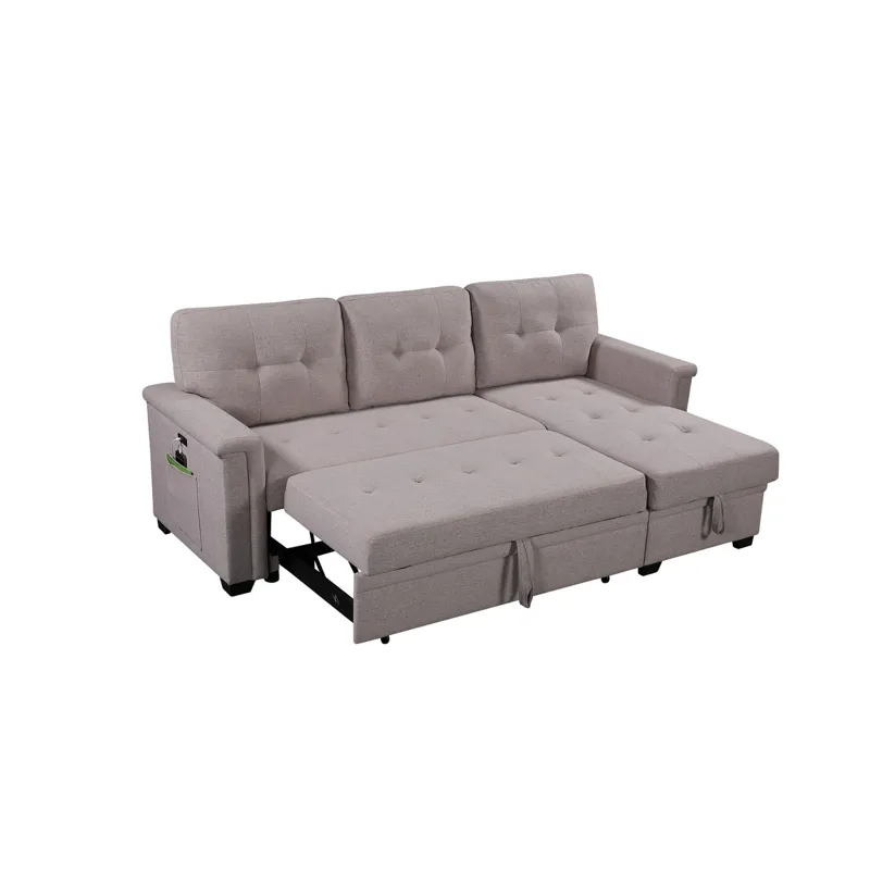 Nathan - Reversible Sleeper Sectional Sofa With Storage Chaise, USB Charging Ports And Pocket - Ligh