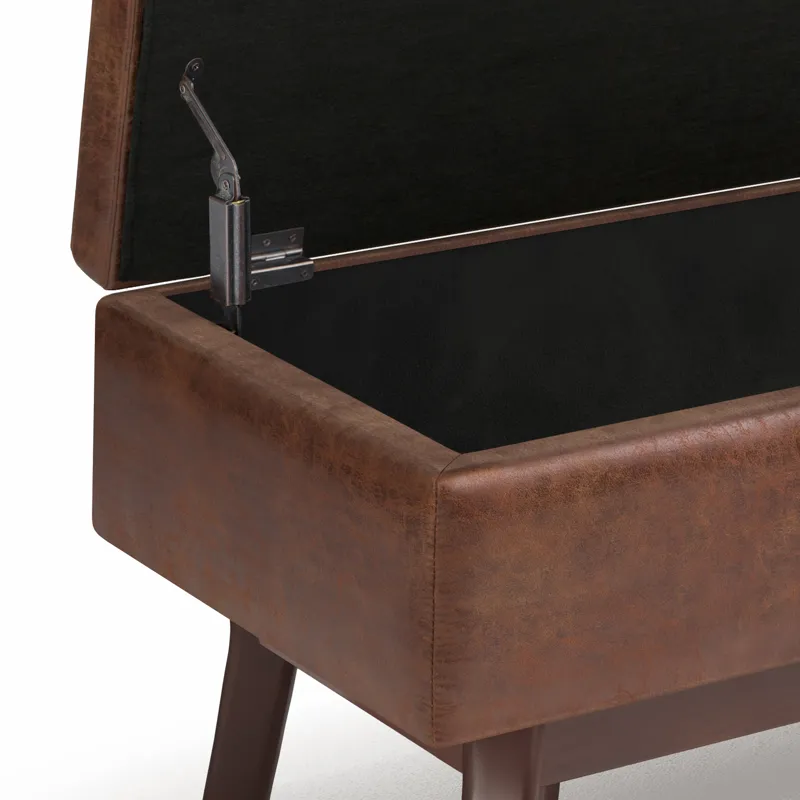 Owen - Small Rectangular Storage Ottoman - Distressed Saddle Brown