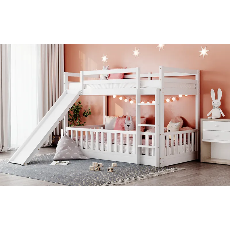 Twin Over Twin Bunk Bed With Slide And Ladder - White