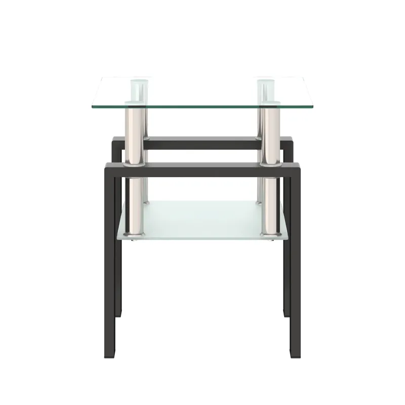 Modern Tempered Glass Tea Table, End Square Table For Living Room - Transparent / Black