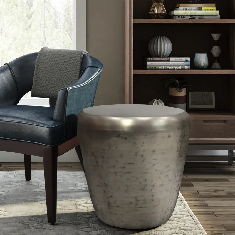 Garvy - Metal Side Table - Antique Silver
