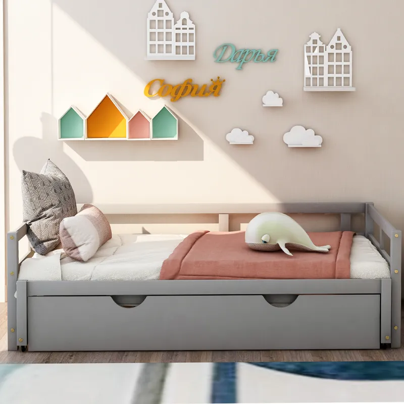 Extending Daybed With Trundle, Wooden Daybed With Trundle - Gray