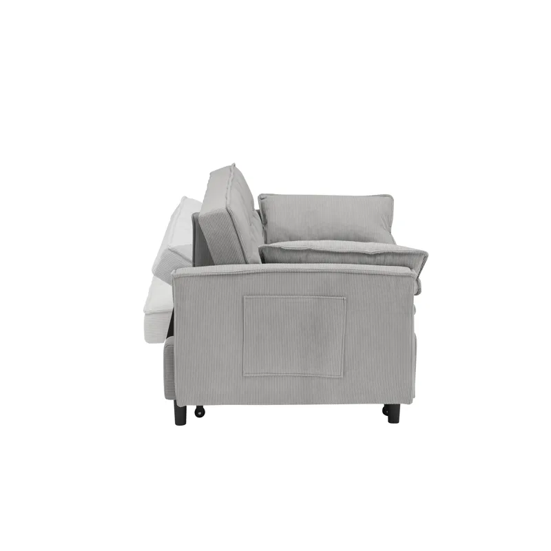 Two-Seat Casual Sofa With Pull Out Bed, Living Room Furniture - Light Gray
