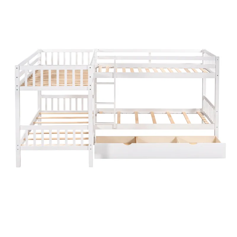 Twin L Shaped Bunk Bed With Drawers - Gray