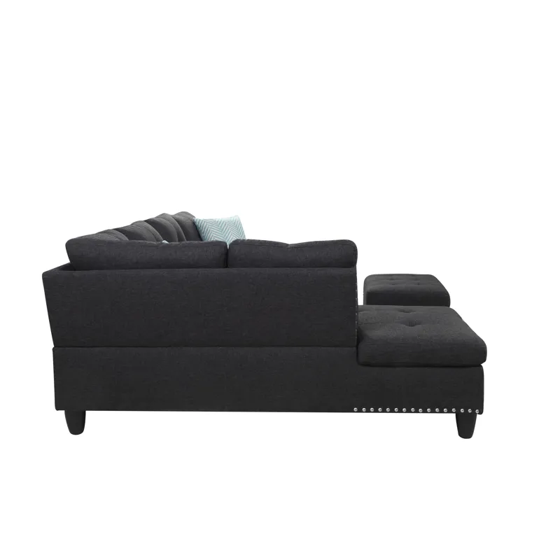 Alger - 98" Wide Left Hand Facing Sofa & Chaise With Ottoman - Charcoal Grey