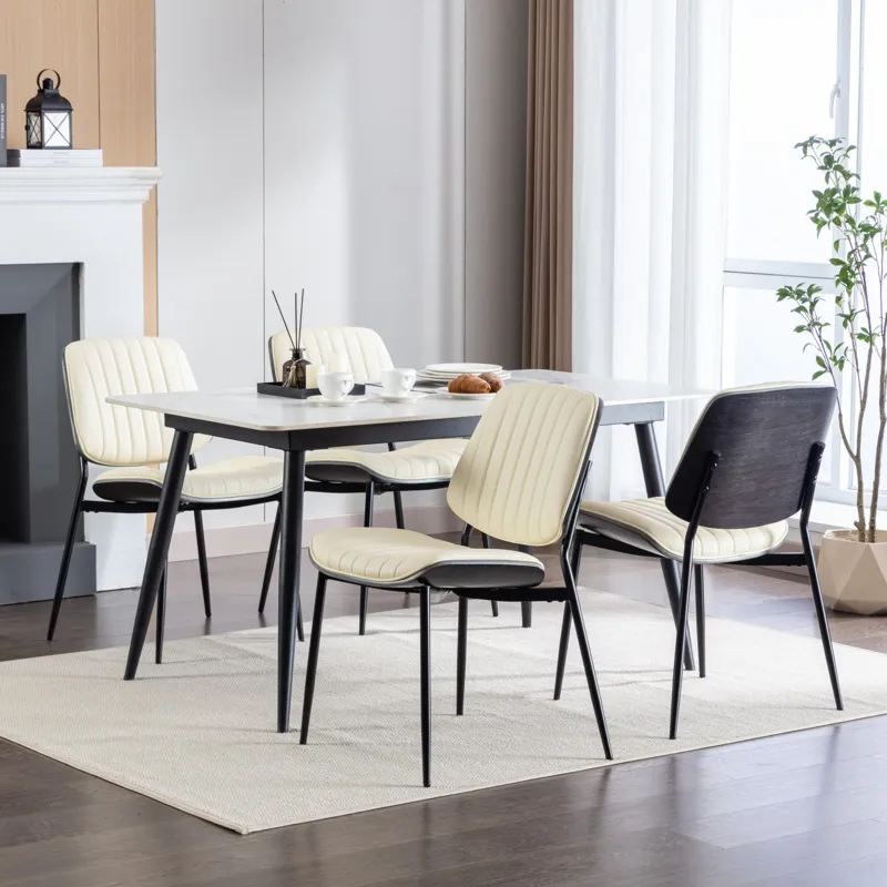 Dining Chairs (Set of 2) Mid-Century Modern Retro Faux Leather Chair With Walnut Bentwood Back Uphol