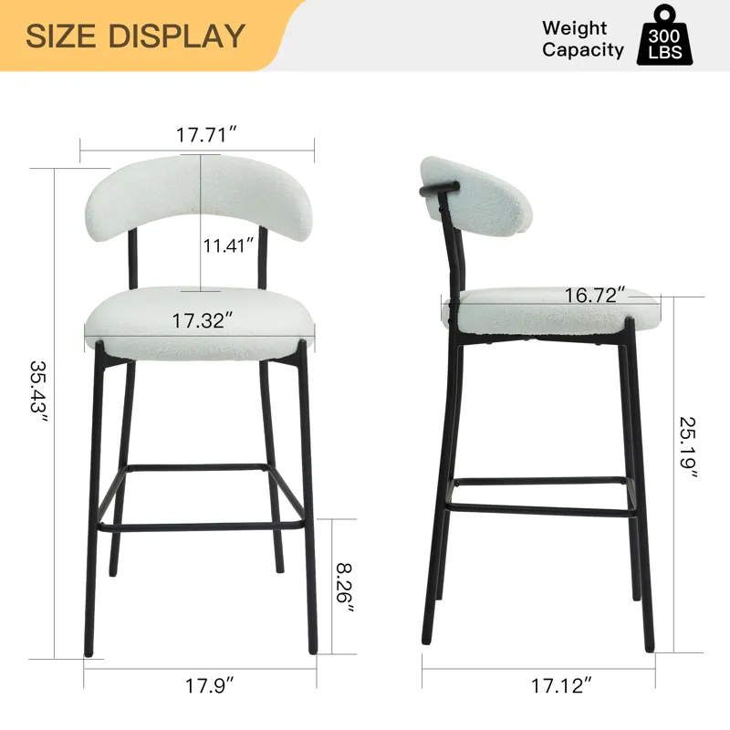 Counter Height Bar Stools Teddy Fabric Cover Kitchen Island Counter Bar Stool With Black Powder Coat