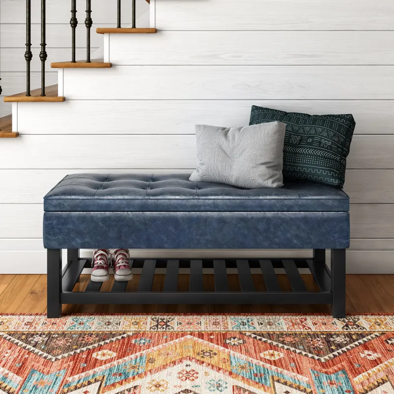 Cosmopolitan - Storage Ottoman Bench with Open Bottom - Denim Blue