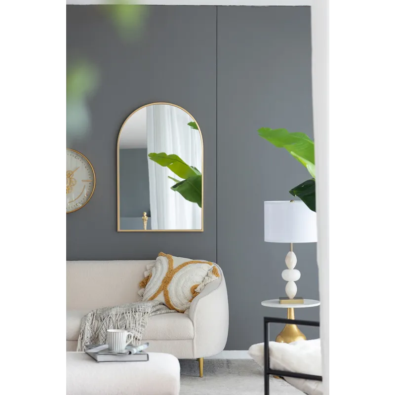 Arched Accent Mirror With Metal Frame For Bathroom, Bedroom, Entryway Wall - Gold
