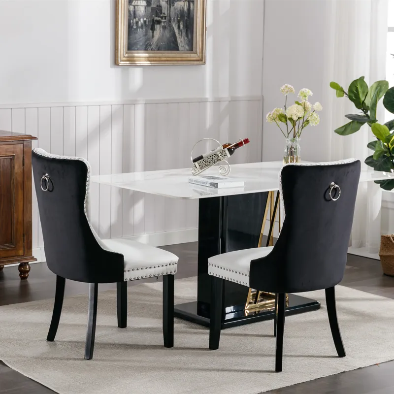Nikki - Modern, High-End Tufted Solid Wood Contemporary PU And Velvet Upholstered Dining Chair With 