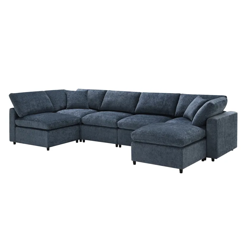 Modern Modular Cloud Sofa Bed, 6 Seat Chenille Sectional Couch Set With Ottoman, Free Combination, C