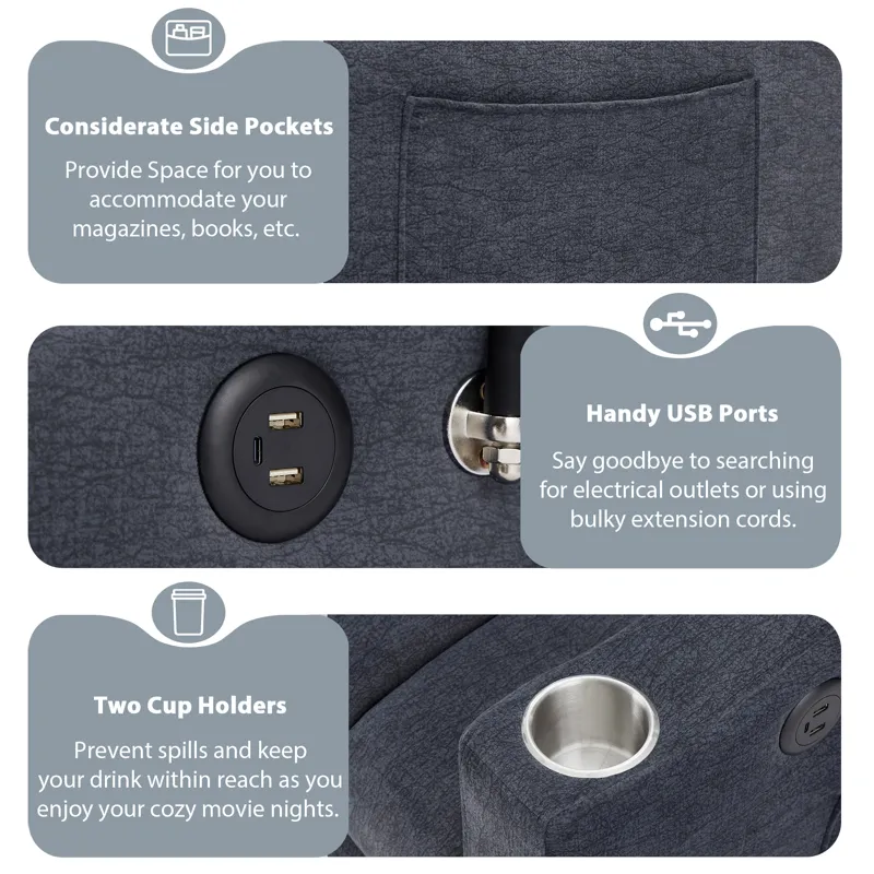 Convertible Sofa Bed Loveseat Sofa With Three USB Ports, Two Side Pockets, Two Cup Holders And 360° 