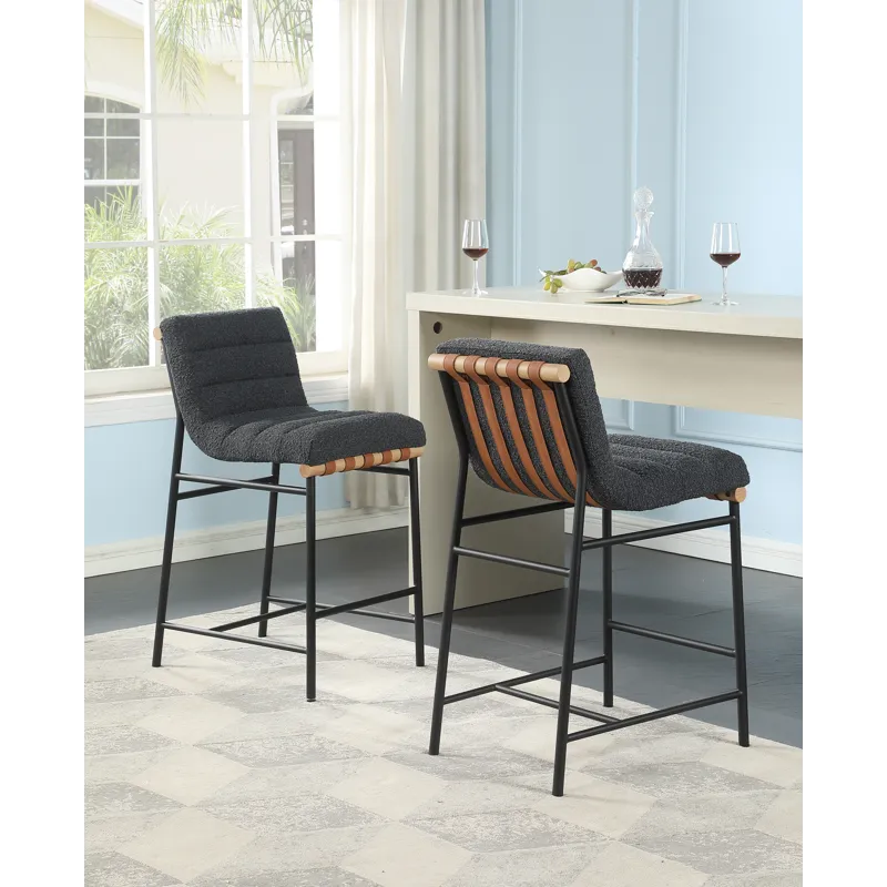 Lahni - 17.Boucle Fabric Counter Height Chair - Dark Gray