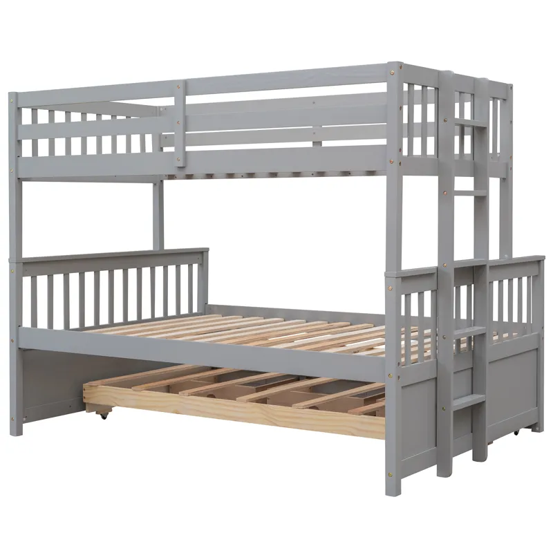 Twin Over Full Bunk Bed With Twin Size Trundle, Separable Bunk Bed With Drawers For Bedroom - Gray