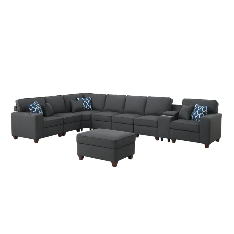 Hannah - Sectional Sofa With Ottoman - Dark Gray