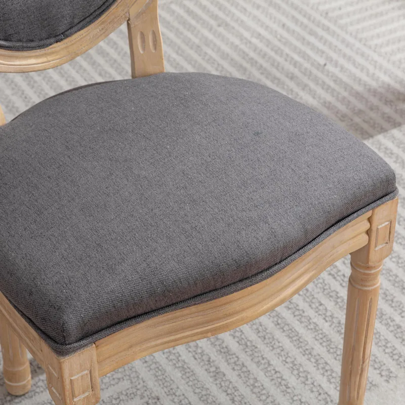 French Style Solid Wood Frame Antique Painting Linen Fabric Back Dining Chair (Set of 2) - Dark Gray