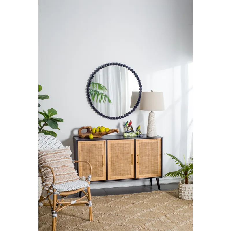Circle Mirror With Metal Beaded Frame, Wall Mirror For Living Room Bedroom Entryway - Black