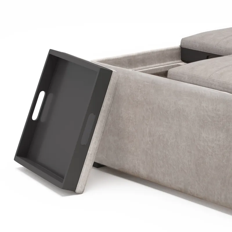 Avalon - Square Coffee Table Storage Ottoman - Distressed Grey Taupe