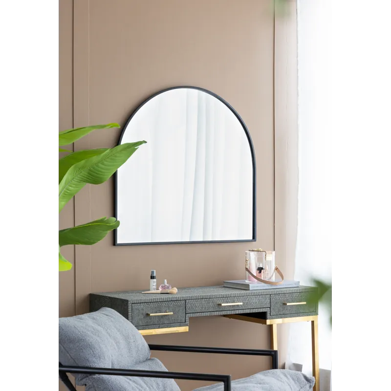 Arched Decorative Accent Mirror With Iron Metal Frame, Wall Deor For Bathroom, Bedroom, Entryway, Mantel - Black