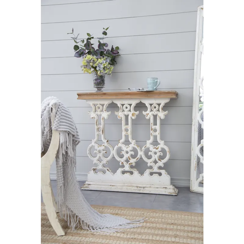 Classic Vintage Console Table With Wood Top - White Wash / Brown