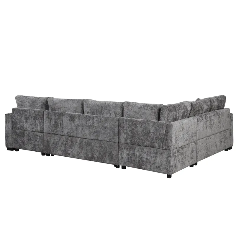 Sectional Sofa Pull-Out Sofa Bed Sleeper With A Storage Ottoman, Three Pillows And Charging Devices 