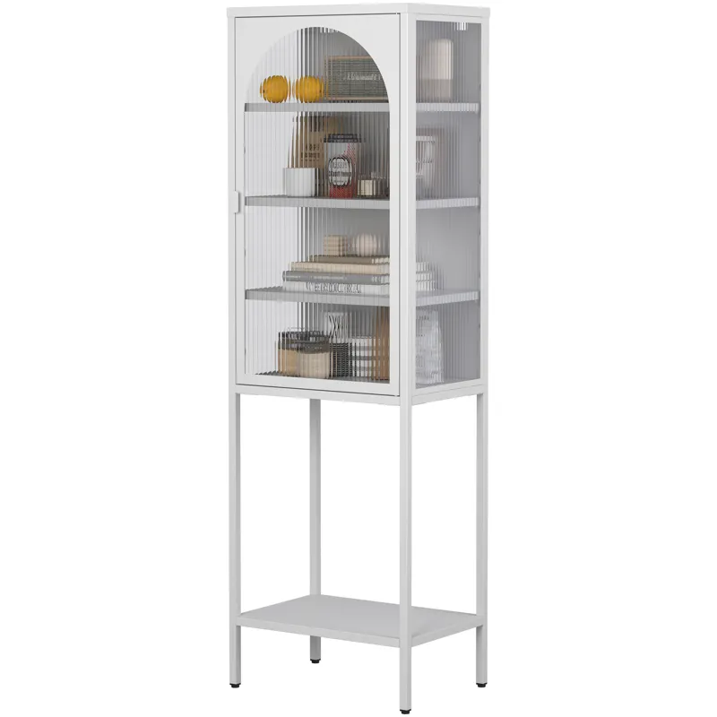 Metal Glass Door Display Storage Cabinet - 5 Tier Cube Bookshelf Storage Cabinet With 3 Adjustable S