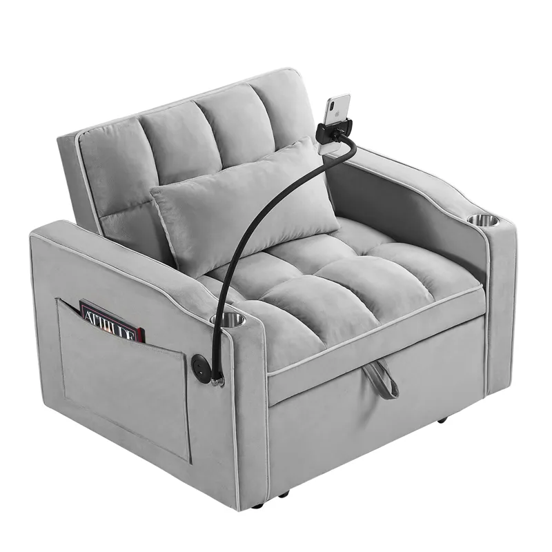 Convertible Sleeper Chair Sofa Bed Adjustable Pull Out Sleeper Chair Bed Multi-Pockets Folding Sofa 