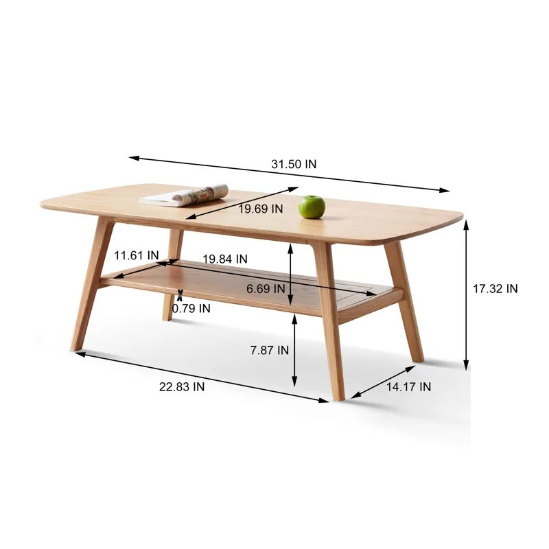 Low Coffee Table With Storage Shelf - Natural